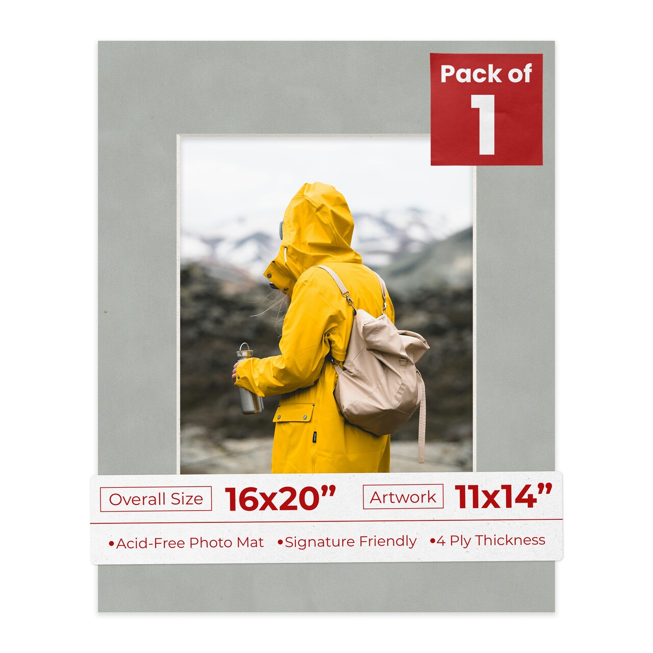 Light Grey Suede Mat Board for 16x20 Frames - Fits 11x14 Photos